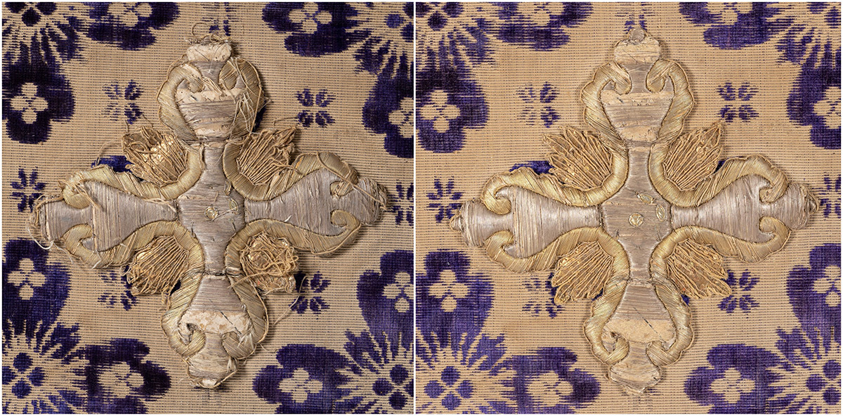 Stihar (196a) i orar (196b) iz Eparhije dalmatinske u Šibeniku – uzorkovani svileni rezani baršun ruske provenijencije